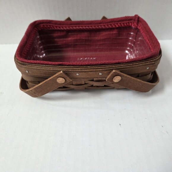 Longaberger Small Loaf Basket Swing Handles Paprika Liner Protector Set - Picture 3 of 7